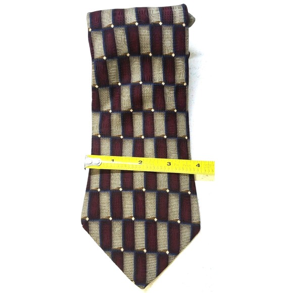 Bill Blass Black Label Checkered  Red & Gold Classic Wide Silk Mens Neck Tie - Picture 10 of 10